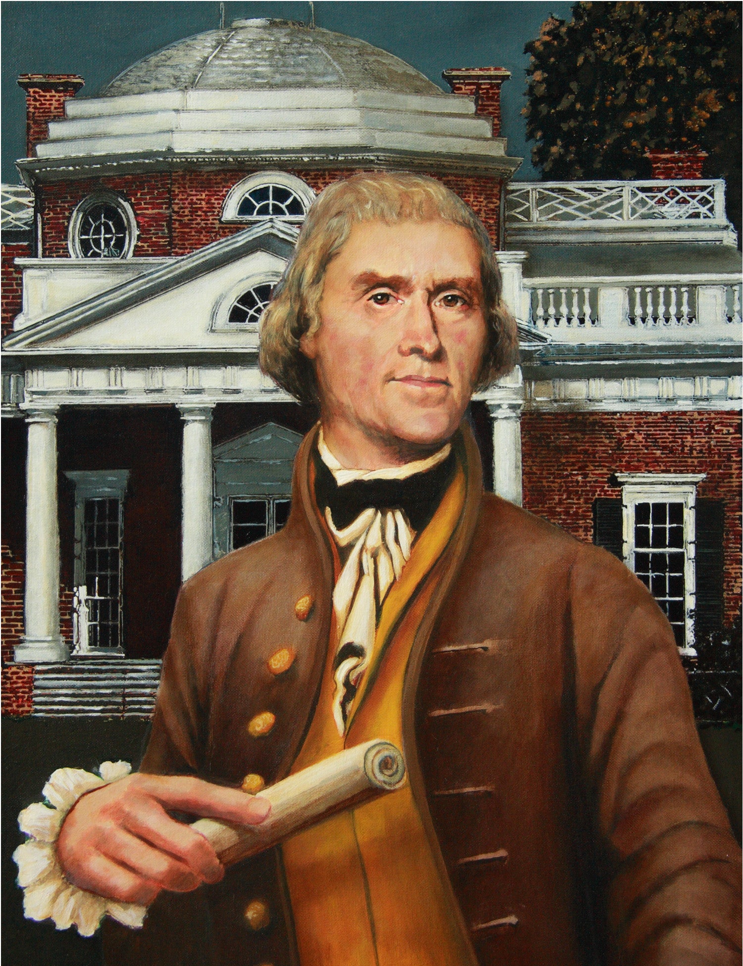Thomas Jefferson in front of Monticello by artist Trevor Goring